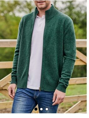 Wool over lamb wool Classic Full-Zip men's Sweater Cardigan - Green size L
